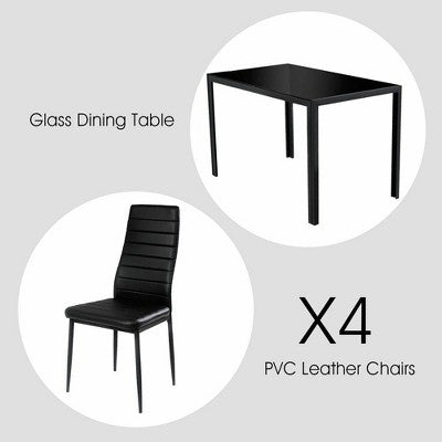 Costway 5 Piece Kitchen Dining Set Glass Metal Table 30 and 4 Chairs Breakfast Furniture Black