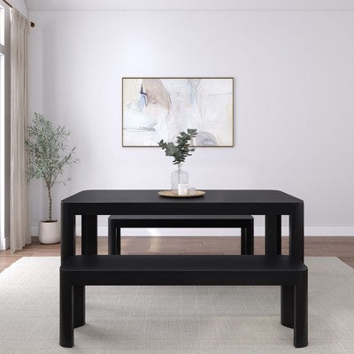 Plank+Beam 72 Modern Rounded Solid Wood Dining Table Set with 2 Benches