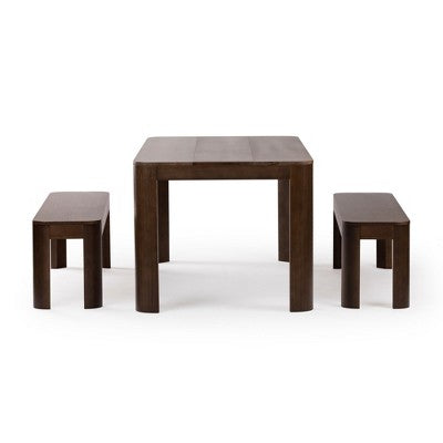 Plank+Beam 72 Modern Rounded Solid Wood Dining Table Set with 2 Benches