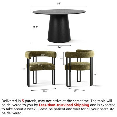 7-Piece Round Dining Table Set with 6 Upholstered Chenille Chairs, 52 Modern Pedestal Table with Metal Leg Dining Chairs for Kitchen-Panipeachy