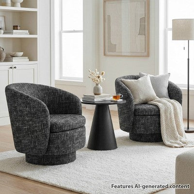 3-Piece Modern Seating Set with 2 Swivel Barrel Accent Chairs and Black Pedestal Round Side Table for Living Room or Reading Corner-Panipeachy