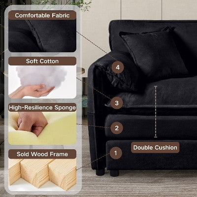 GDFStudio Jorah Modular 2 Piece Chenille Upholstered Sofa Set with 3 Pillows and Storage Pockets