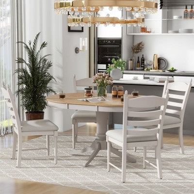 5-Piece Vintage Wood Extendable Dining Table Sets with 4 Upholstered Dining Chairs - ModernLuxe