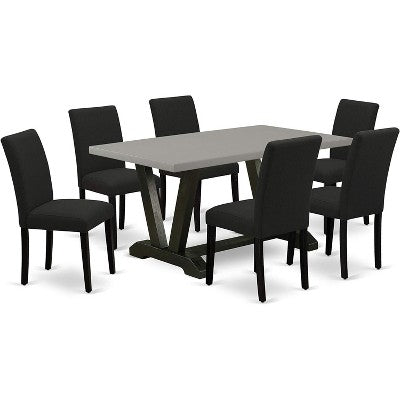 HomeStock Belmont 7-Piece Kitchen Table Set 6 Dining Chairsand Rectangular Dining Table - Black Finish