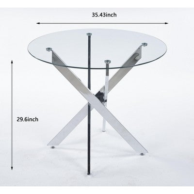 5-Piece Mid-Century Dining Set with Glass Table Top and Metal Legs for 4-6 People, Also Functions as Coffee Table