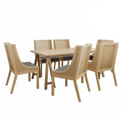Christopher Knight Home Mason 7 Pieces Cane Rattan and Rubberwood Dining Set