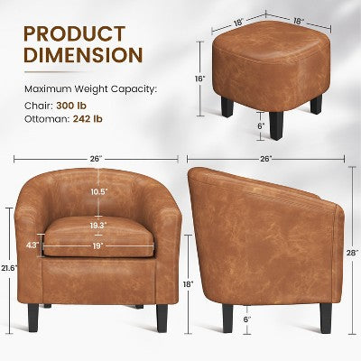 Yaheetech Faux Leather Accent Arm Chair Barrel Chair with Ottoman for Living Room