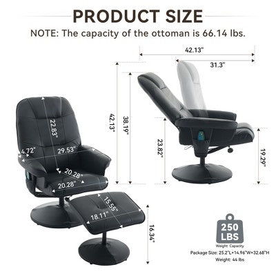 GDFStudio Hegseth Faux Leather Upholstered Massage Recliner Chair with Ottoman