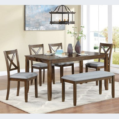 GDFStudio Callan Farmhouse Wood Upholstered 6 Piece Dining Set with Bench