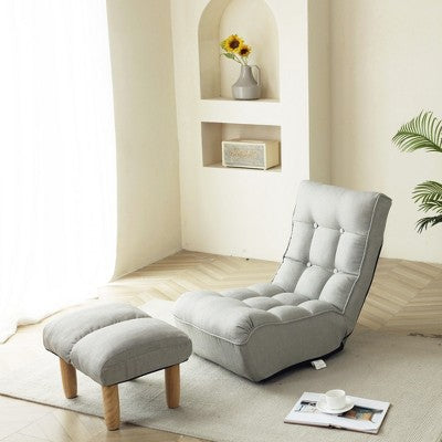 GDFStudio Lucan Modern Upholstered Tufted Adjustable Backrest Chair with Ottoman
