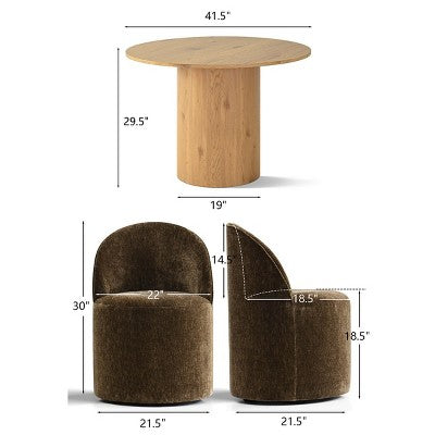Dining Table Set for 4, Modern Barrel Chair with Wheels and Chenille Upholstery, Round Pedestal Table for Small-Dining Areas-Panipeachy