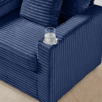 GDFStudio Tenley Modern Chenille Accent Chair with Storage Ottoman, Cup Holder and Convertible Armrest Table