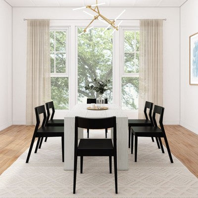Plank+Beam 72 Modern Solid Wood Dining Table Set, Black Wirebrush, + 6 Chairs