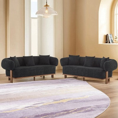 Christopher Knight Home Tadg 82 Rubberwood Boucle Upholstered 3 Seater Curved Sofa with Pillows (Set of 2)