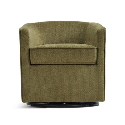Bestier Swivel Accent Chair with Ottoman Set, Barrel Club Chair with Simple Line Design for Living Room Bedroom, Round Reading Chair
