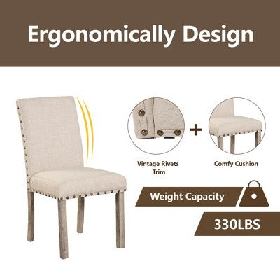 Wooden Dining Set - Modern Farmhouse Style Rectangular Table & Upholstered Chairs for Kitchen & Dining Room (Beige)-Morden Fort