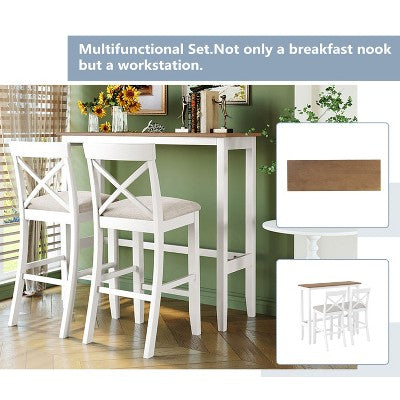 GDFStudio Varo Farmhouse Rectangular Acacia Wood Bar Height Dining Set with Upholstered Chairs