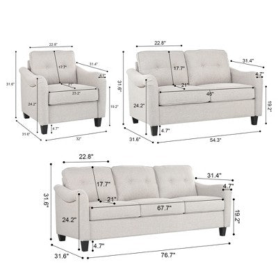 GDFStudio McLarnan Contemporary 3 Piece Fabric Tufted Sofa Set