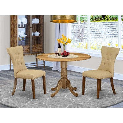 3-Piece Natural Oil Finish Solid Wood Top - Round Dining Room Set - Seats 4