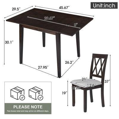 Merax 3-Piece Extendable Drop Leaf Dining Set with Upholstered Chairs