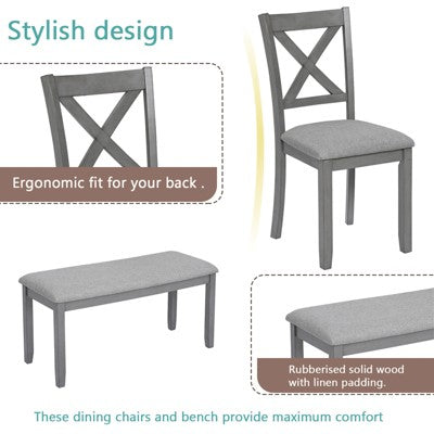 GDFStudio Callan Farmhouse Wood Upholstered 6 Piece Dining Set with Bench