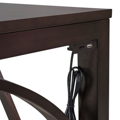 Farmhouse 3 Piece Counter Height Dining Table Set for 2, Wood Console Bar Table with USB Port and Upholstered Stools for Small Space