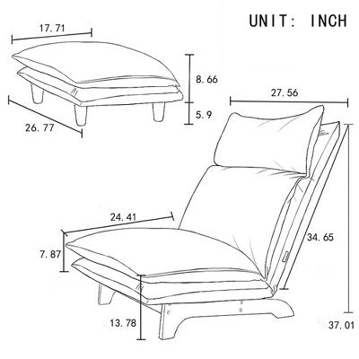 GDFStudio Quentin 2 Piece Modern Foldable Floor Chair, Upholstered Reclining with Ottoman