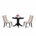 3-Piece Black Finish Solid Wood Top - Button Tufted Dining Room Set - Seats 4
