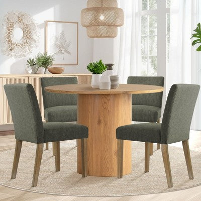 5-Piece Round Dining Table Set & 4 Upholstered Chairs, Modern Wood Pedestal Table Set for Kitchen, Breakfast Nook or Dining Room-Panipeachy
