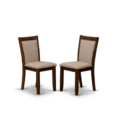 HomeStock Belmont 5-Piece Dinner Table Set - Pedestal Dining Table and 4 Light Tan Color Parson Dining Chairs with High Back - Antique Walnut Finish