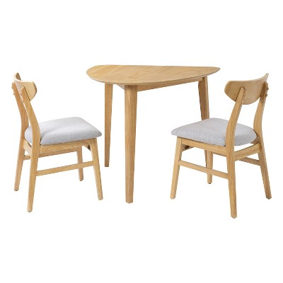3-Piece Modern Dining Table Set, Triangular Side Table & 2 Curved Wood Chairs for Small Living Room Kitchen Studio - ModernLuxe