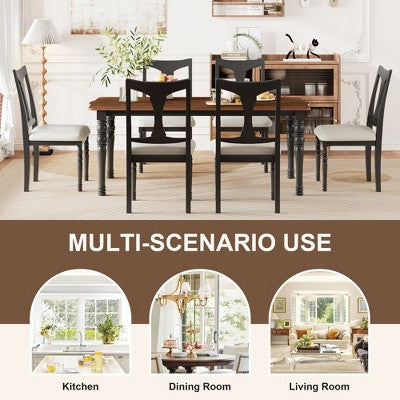 GDFStudio Grant 7-Piece Dining Table Set with 60 to 78 Extendable Wood Table (Set of 6)