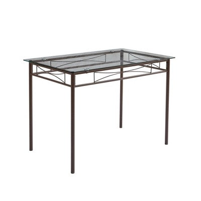 VECELO 5 Piece Dining Table Set with Glass Top Table & 4 Upholstered Chairs, Kitchen Rectangular Table Set Brown/Black