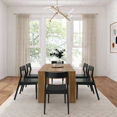 Plank+Beam 72 Modern Solid Wood Dining Table Set, Black Wirebrush, + 6 Chairs