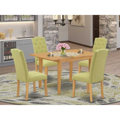 HomeStock 5-Pc Natural Oak Finish Solid Wood Top-Rectangular Dining Room Set with Butterfly Leaf-Seats 4