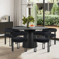 7-Piece Round Dining Table Set with 6 Upholstered Chenille Chairs, 52 Modern Pedestal Table with Metal Leg Dining Chairs for Kitchen-Panipeachy