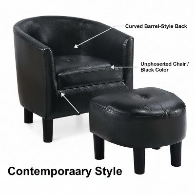 GDFStudio Nolan Contemporary Faux Leather Upholstered Barrel Back Accent Chair with Ottoman Set