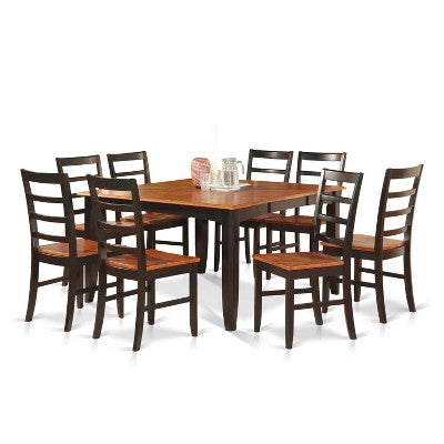 HomeStock 9-Piece Square Black Finish Solid Wood Top Dining Table with 8-Chairs