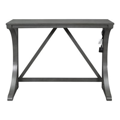 Farmhouse 3 Piece Counter Height Dining Table Set for 2, Wood Console Bar Table with USB Port and Upholstered Stools for Small Space