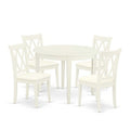 5 Piece Dinette Set - Round Kitchen Table & 4 Dining Chairs - 42 Inch - Linen White