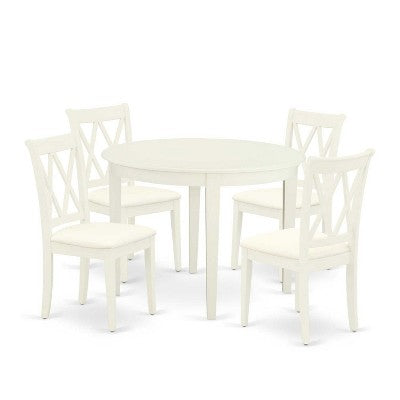 5 Piece Dinette Set - Round Kitchen Table & 4 Dining Chairs - 42 Inch - Linen White