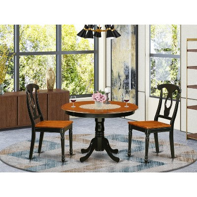 HomeStock 3-Piece Round Black and Cherry Finish Solid Wood Top Dining Table with 2 Chairs