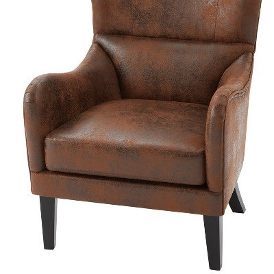 Vintage Accent Chair High-back Armchair Upholstered Lounge Chair Cozy Reading Chair with Ottoman, Classic Tufted & Nailhead Trim, Brown - ModernLuxe