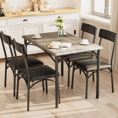 Dining Table Set for 4, Kitchen Table with Upholstered Chairs, Rectangular Wood Dining Room Table Set for Small Space, Dinner, Apartment, Home