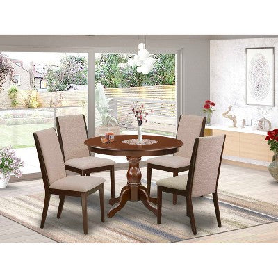 HomeStock 5-Piece Round Mahogany Finish Solid Wood Top Dining table with 4 Chairs