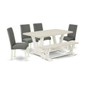 HomeStock 6-Pc Rectangle Natural Oak Finish Solid Wood Top Dining Table with 1-Bench, 4-Chairs
