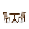 3-Piece Antique Walnut Solid Wood Top - Upholstered Dining Room Set - Seats-4