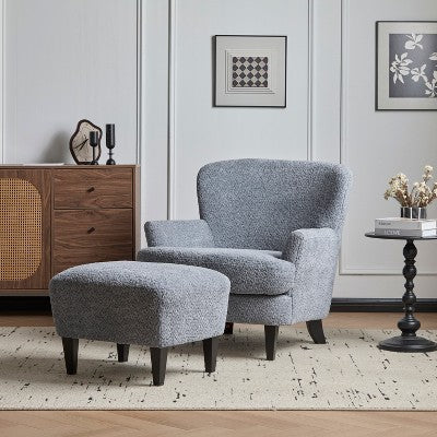 Christopher Knight Home Gerald Contemporary Boucle Upholstered Club Chair and Ottoman Set