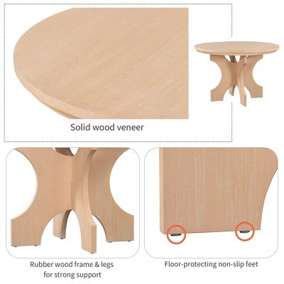5-piece Rustic Charm Round Dining Set with 3 Upholstered Chairs and Curved Bench for Dining Room, Kitchen and Living room-ModernLuxe