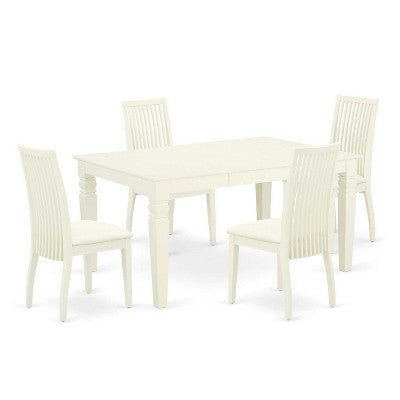 HomeStock 5-Piece Rectangle Buttermilk & Cherry Finish Solid Wood Top Dining table with 4 Chairs with Butterfly Leaf